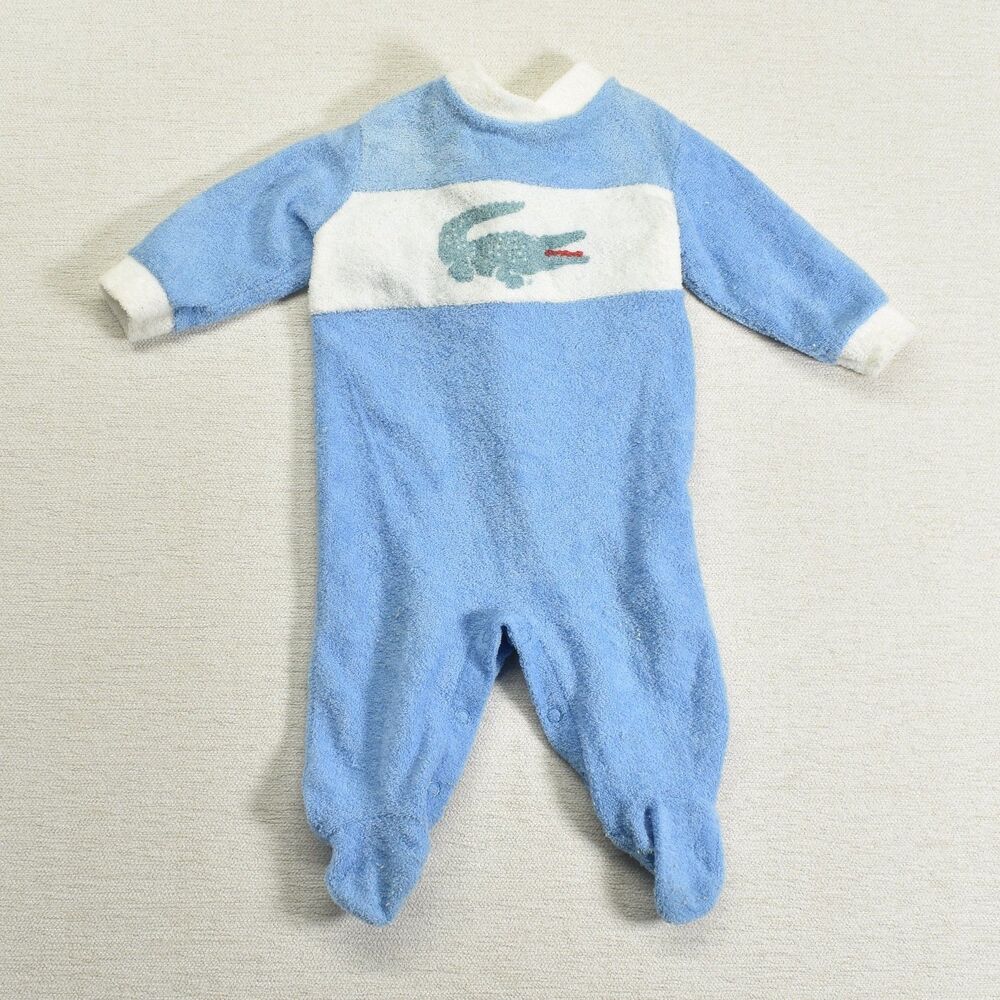VTG 80s IZOD Lacoste Baby Blue Terrycloth Footed Sleeper M 12-18 lbs Long Sleeve